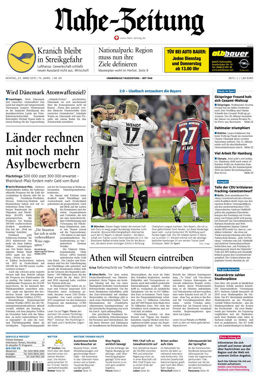Nahe-Zeitung vom Montag, 23.03.2015