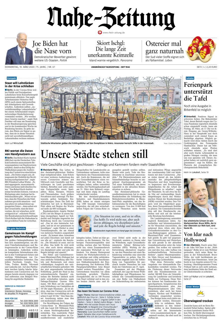 Nahe-Zeitung vom Donnerstag, 19.03.2020