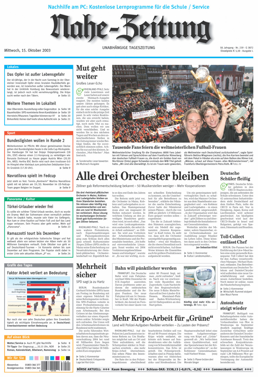 Nahe-Zeitung vom Mittwoch, 15.10.2003