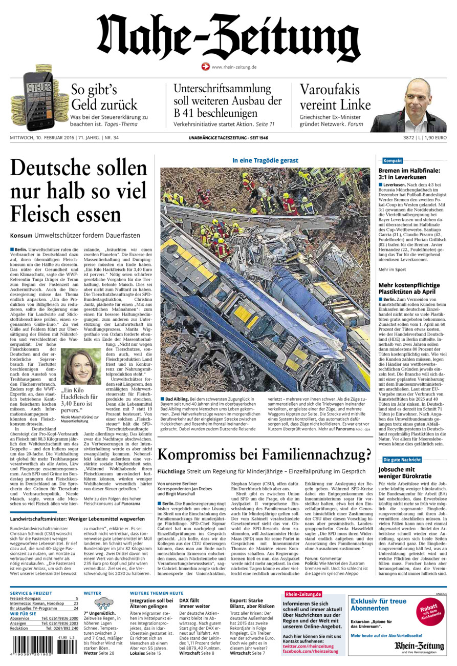 Nahe-Zeitung vom Mittwoch, 10.02.2016