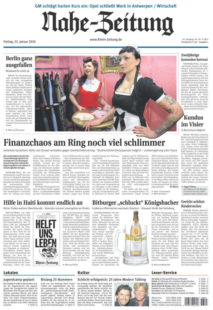 Nahe-Zeitung vom Freitag, 22.01.2010