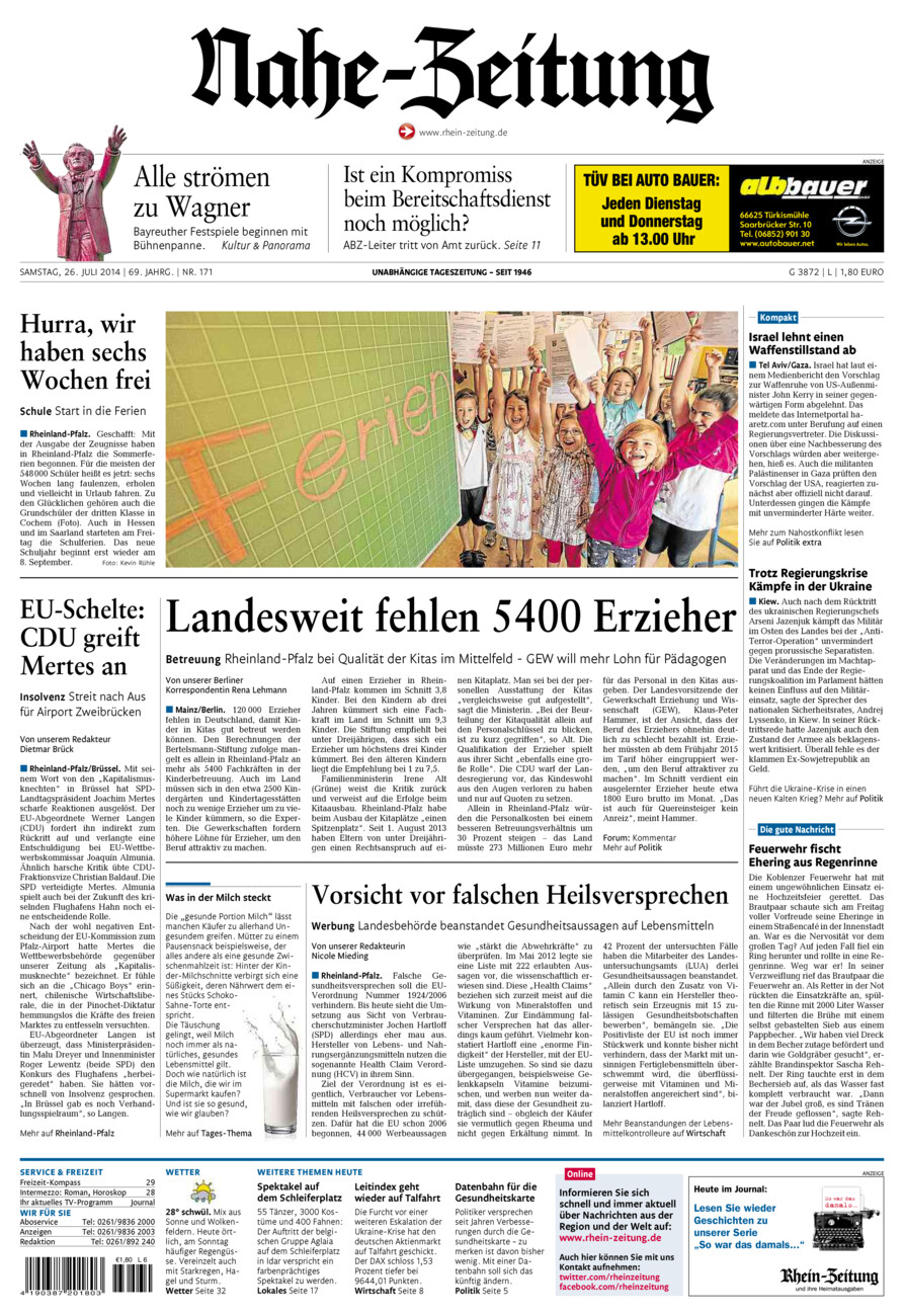 Nahe-Zeitung vom Samstag, 26.07.2014