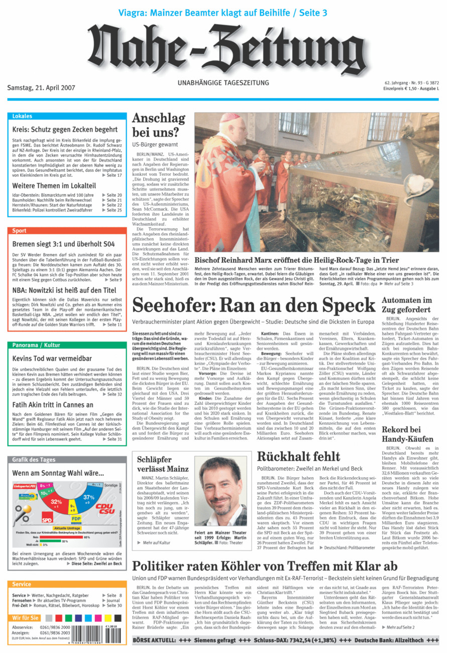 Nahe-Zeitung vom Samstag, 21.04.2007