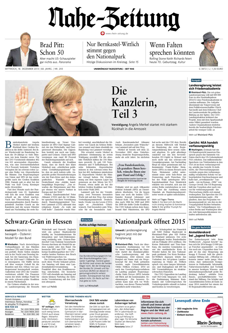 Nahe-Zeitung vom Mittwoch, 18.12.2013