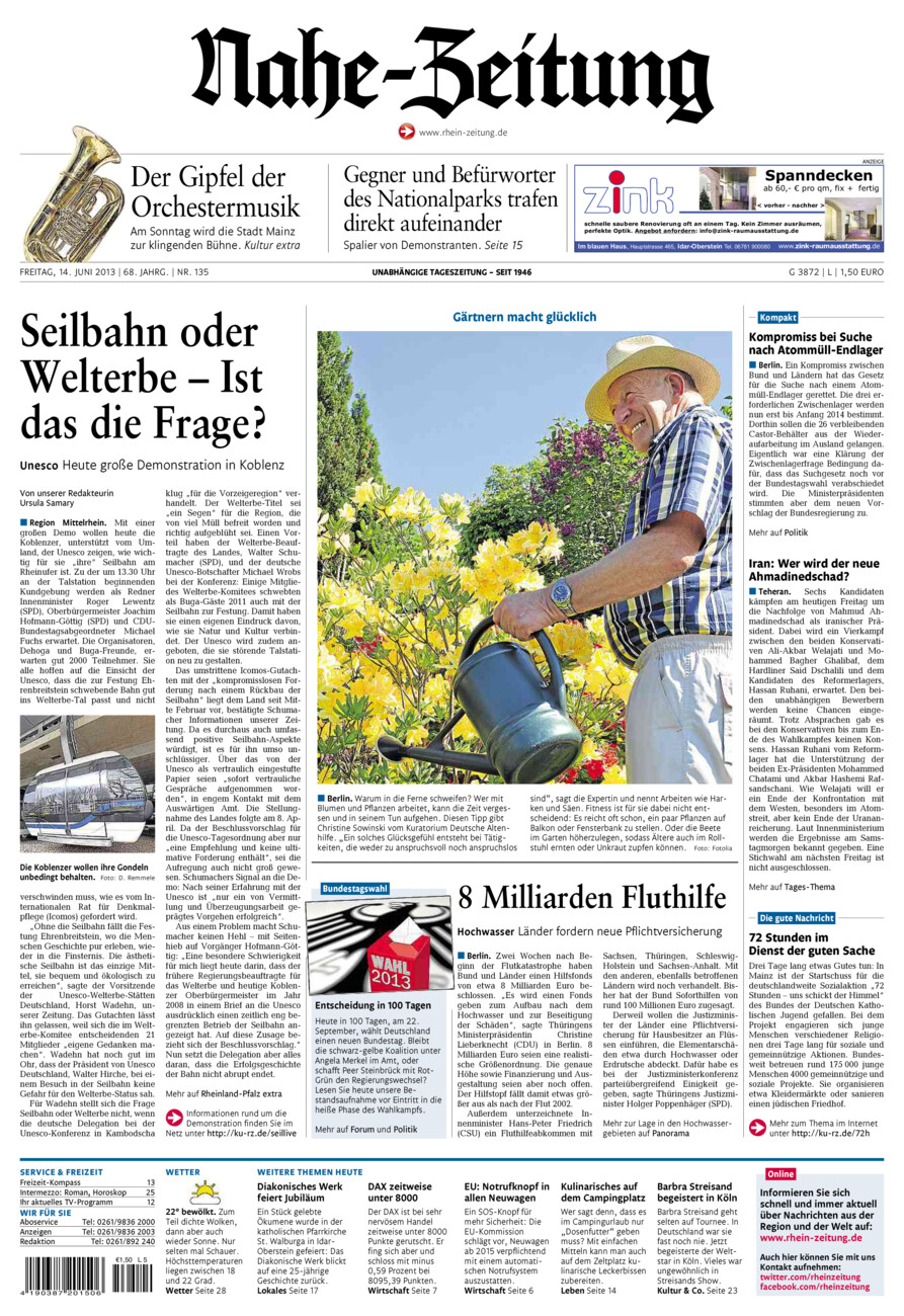 Nahe-Zeitung vom Freitag, 14.06.2013