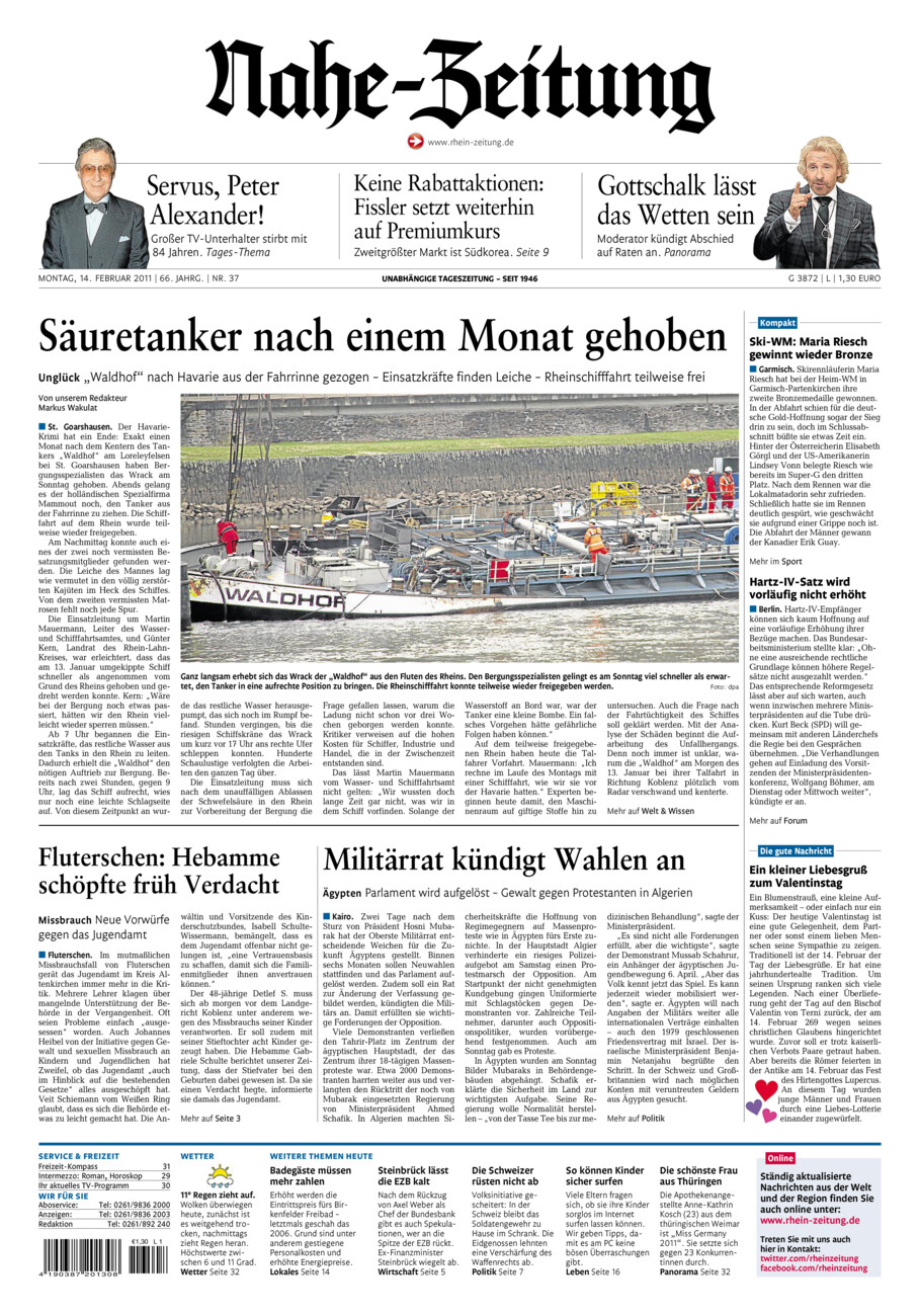 Nahe-Zeitung vom Montag, 14.02.2011