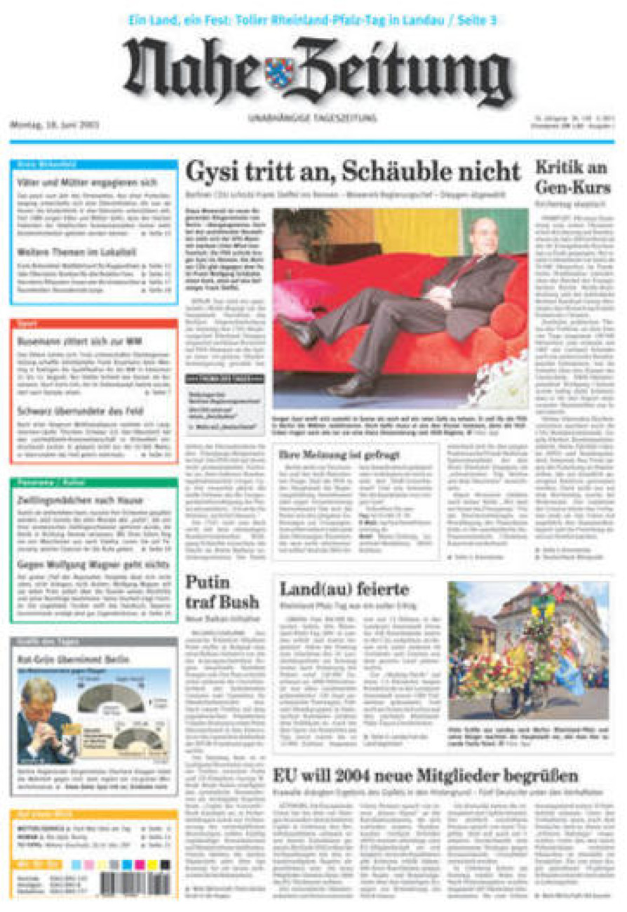 Nahe-Zeitung vom Montag, 18.06.2001