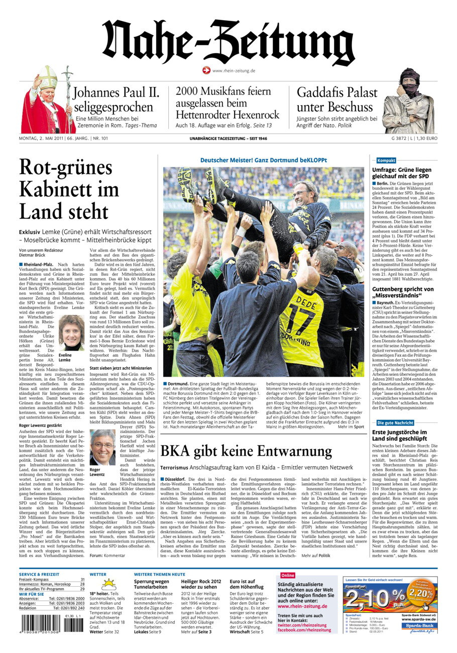 Nahe-Zeitung vom Montag, 02.05.2011