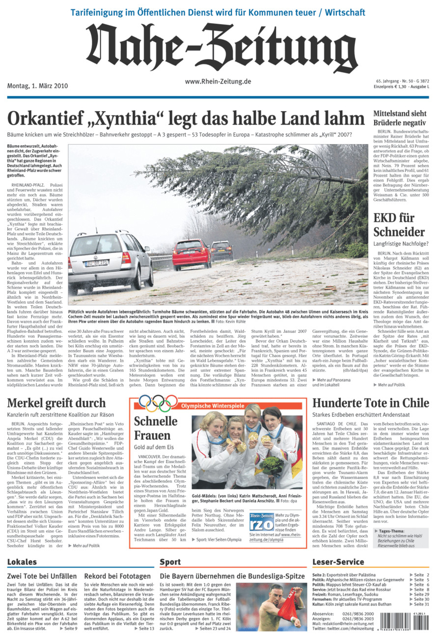 Nahe-Zeitung vom Montag, 01.03.2010
