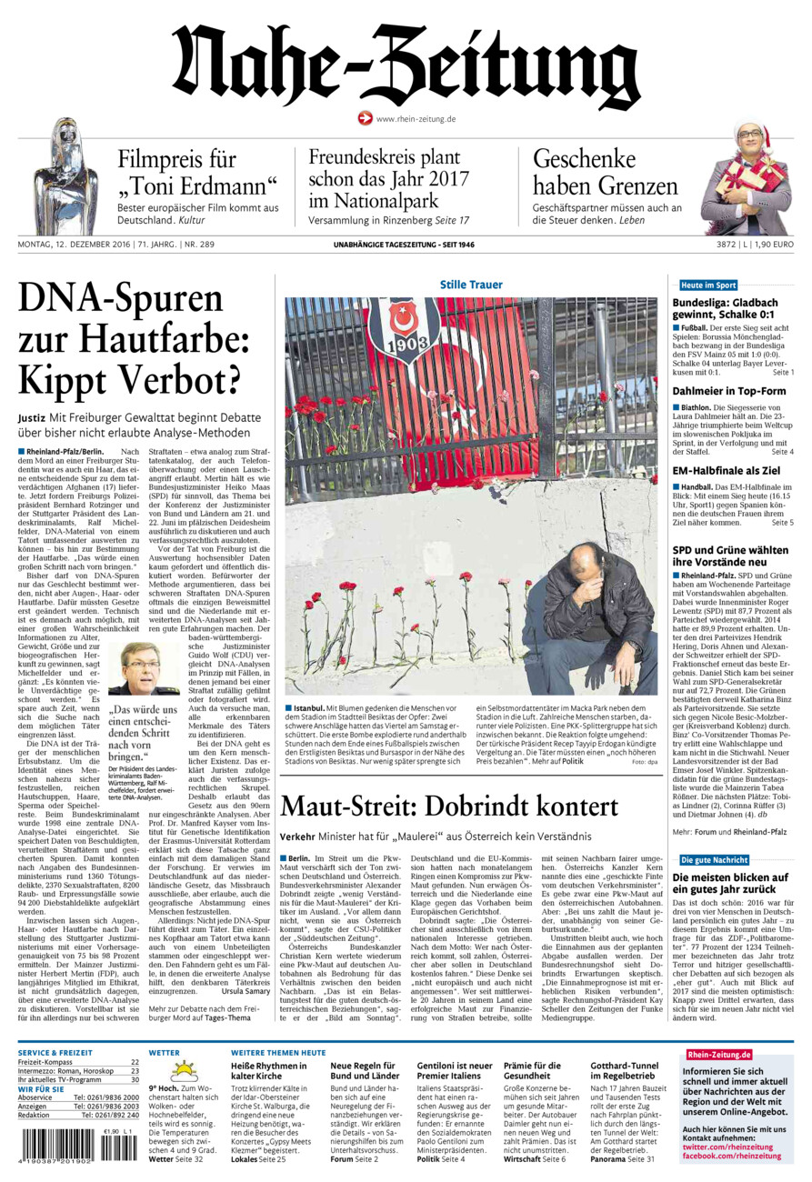 Nahe-Zeitung vom Montag, 12.12.2016