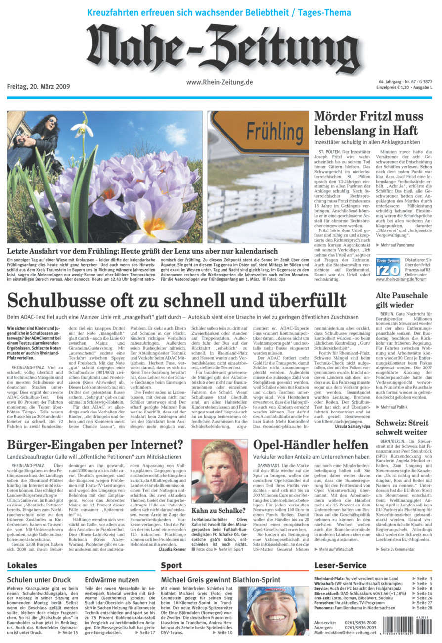Nahe-Zeitung vom Freitag, 20.03.2009