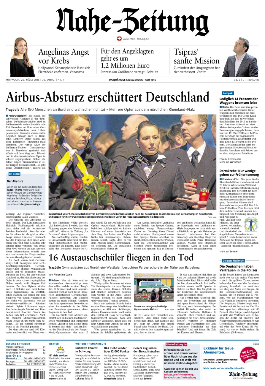 Nahe-Zeitung vom Mittwoch, 25.03.2015