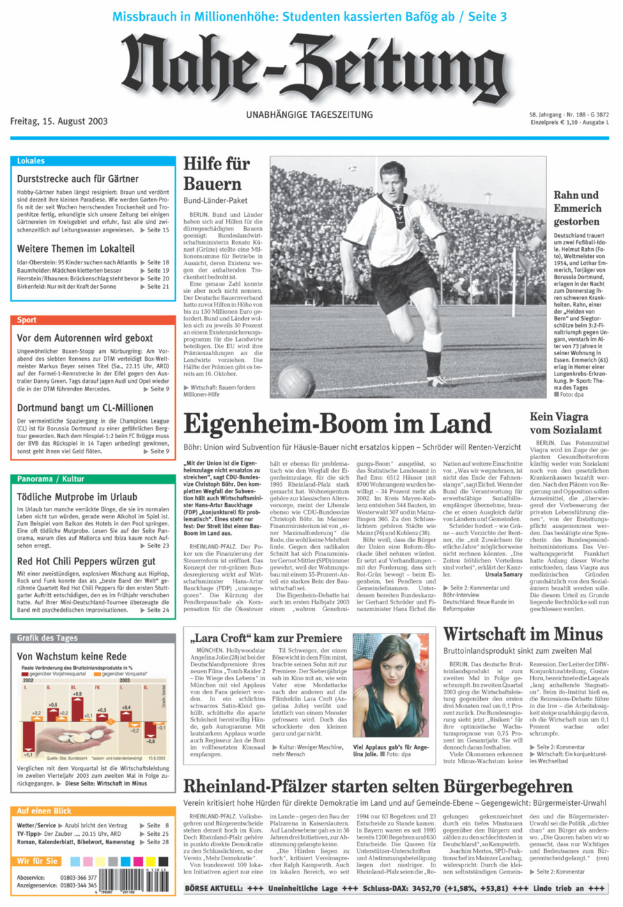 Nahe-Zeitung vom Freitag, 15.08.2003