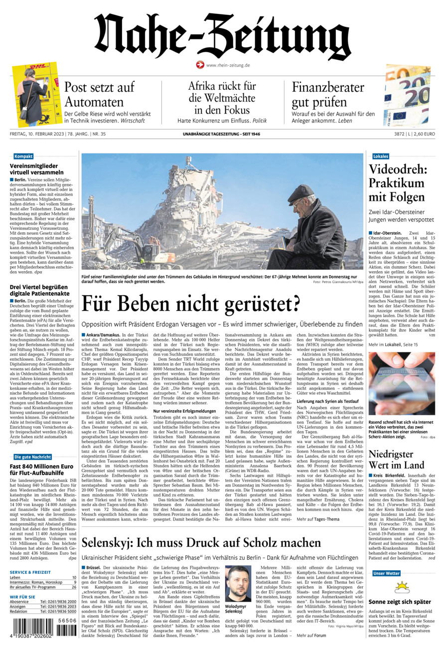Nahe-Zeitung vom Freitag, 10.02.2023