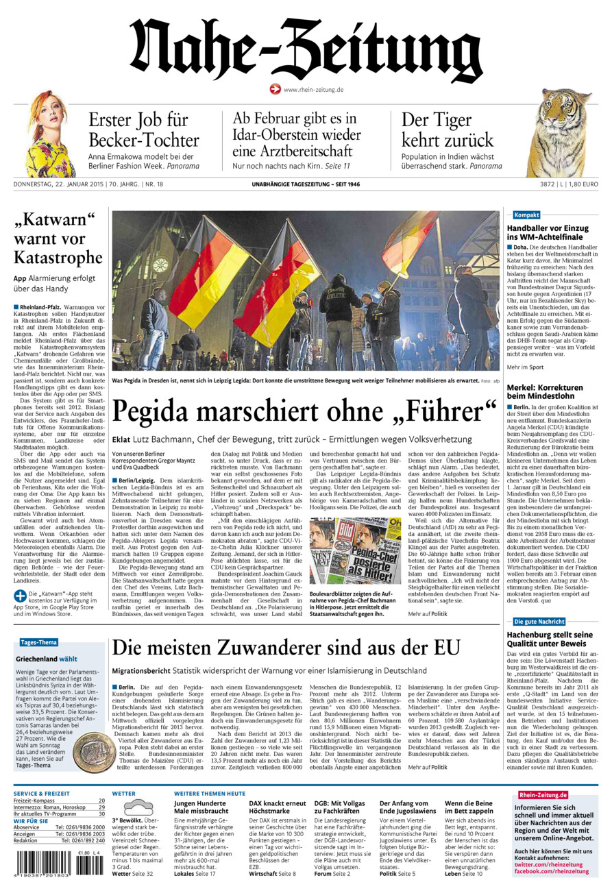 Nahe-Zeitung vom Donnerstag, 22.01.2015