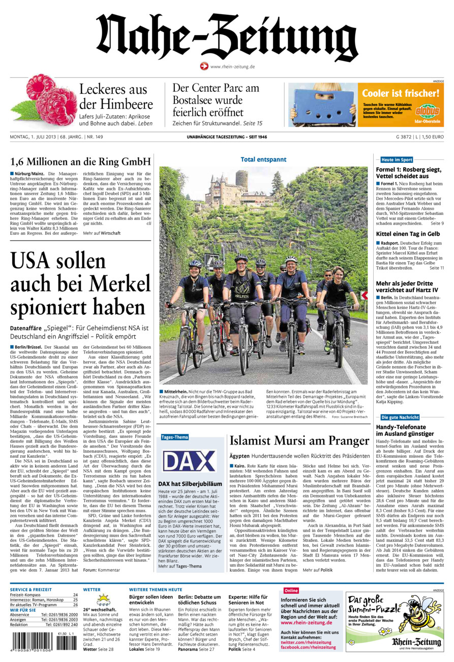 Nahe-Zeitung vom Montag, 01.07.2013