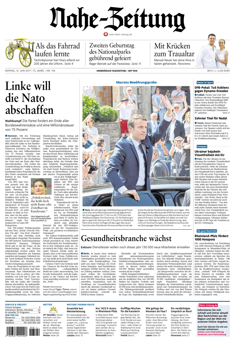 Nahe-Zeitung vom Montag, 12.06.2017