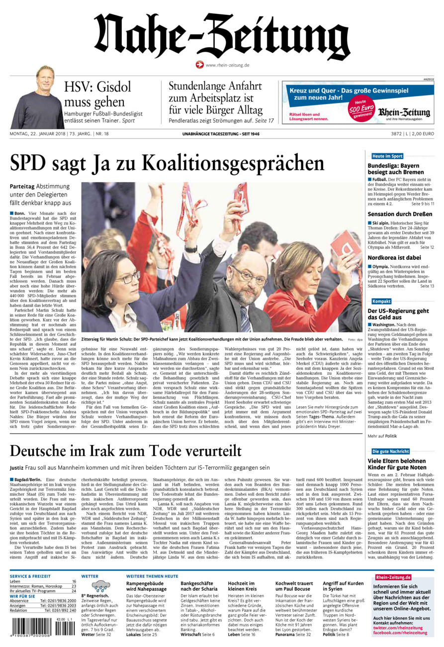 Nahe-Zeitung vom Montag, 22.01.2018