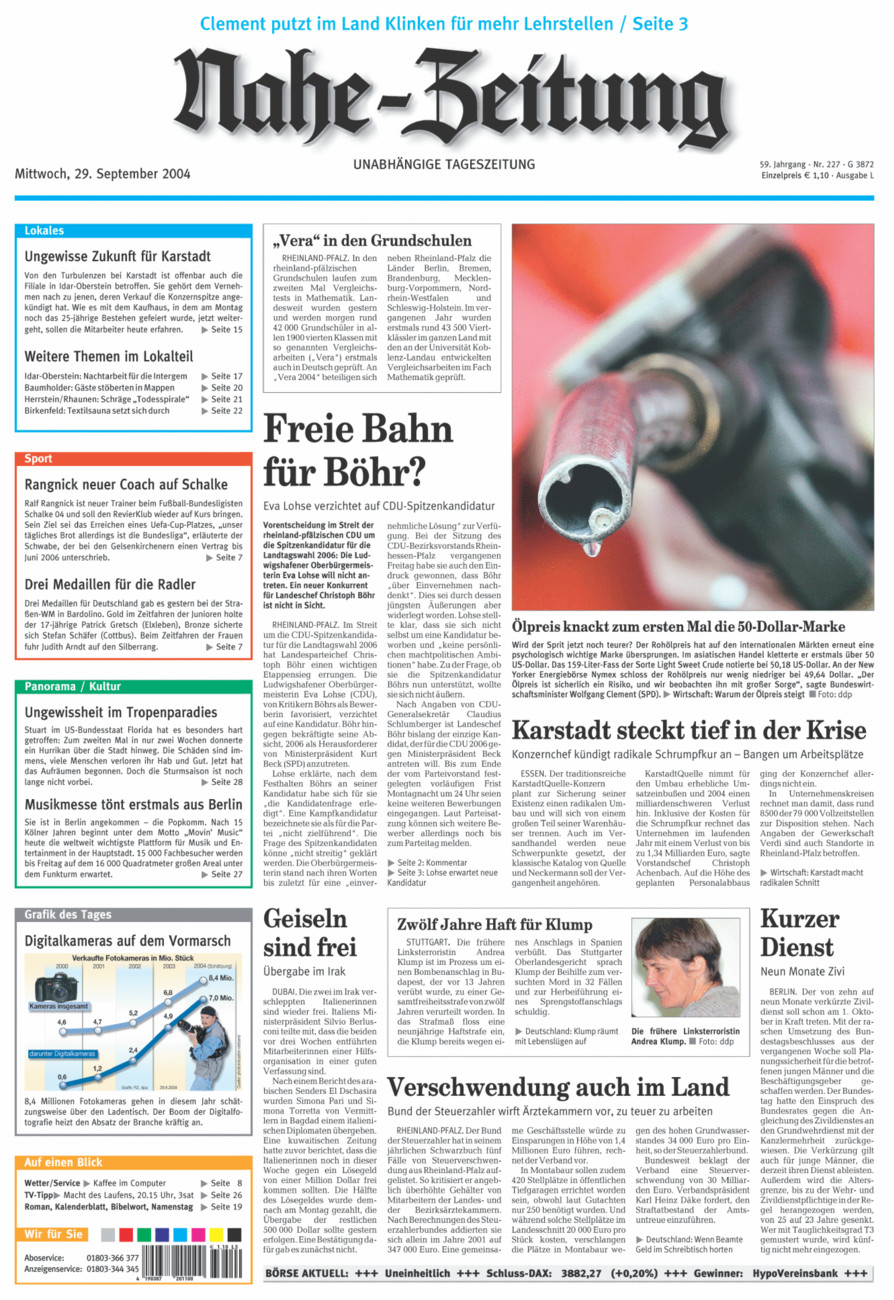 Nahe-Zeitung vom Mittwoch, 29.09.2004