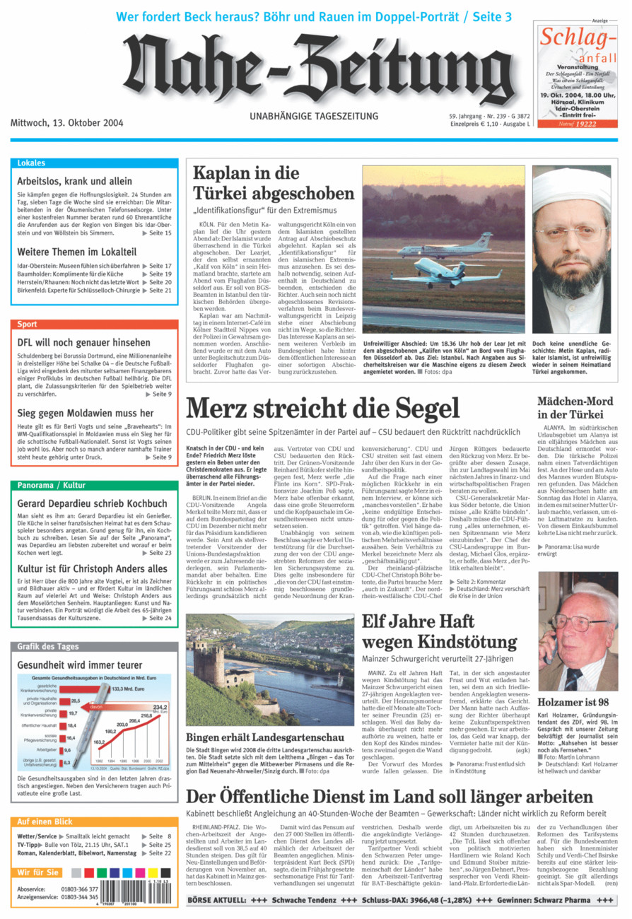 Nahe-Zeitung vom Mittwoch, 13.10.2004