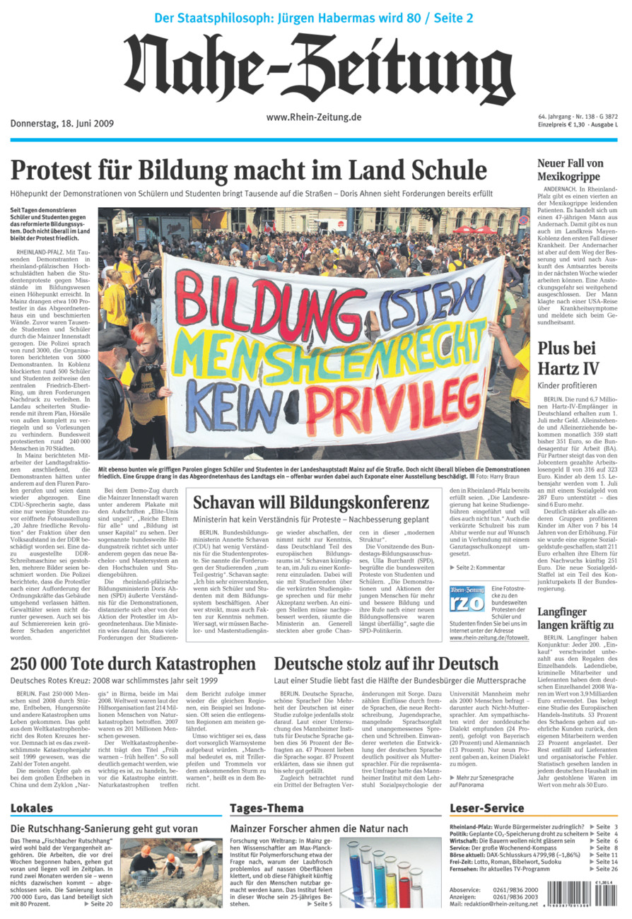 Nahe-Zeitung vom Donnerstag, 18.06.2009