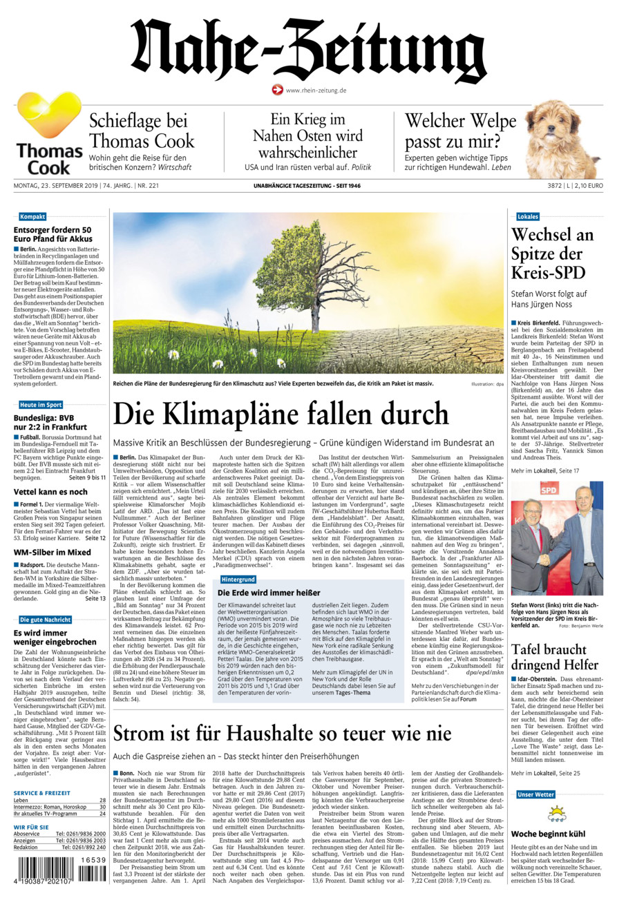 Nahe-Zeitung vom Montag, 23.09.2019