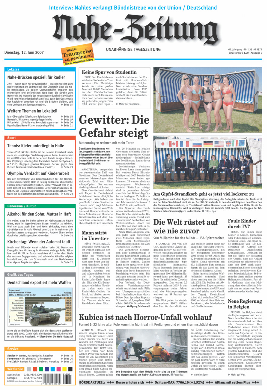 Nahe-Zeitung vom Dienstag, 12.06.2007