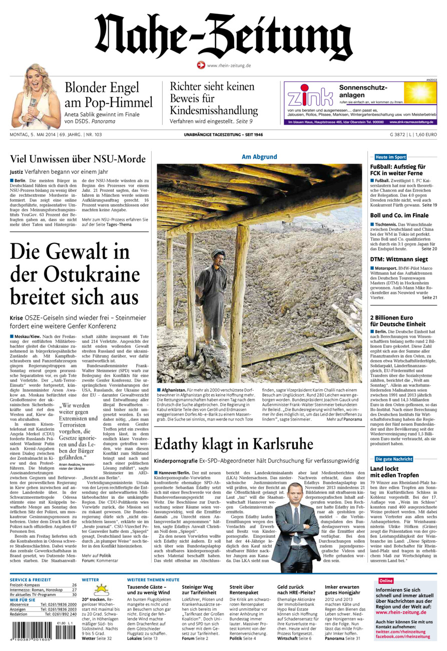 Nahe-Zeitung vom Montag, 05.05.2014