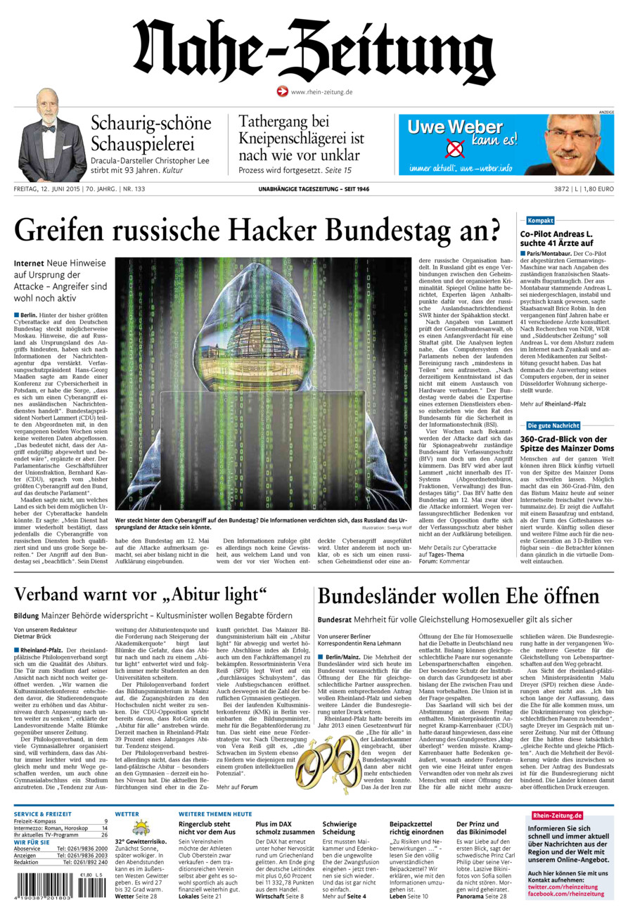Nahe-Zeitung vom Freitag, 12.06.2015