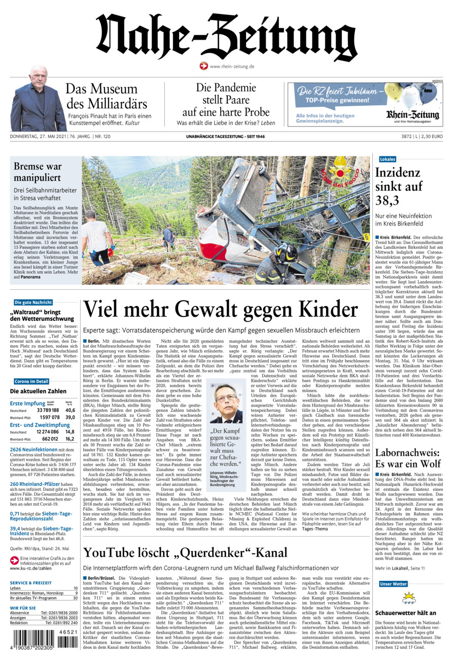 Nahe-Zeitung vom Donnerstag, 27.05.2021