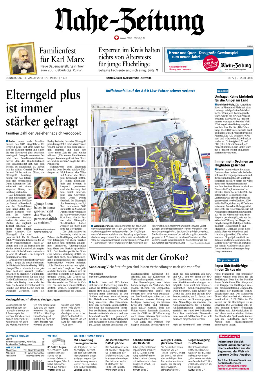 Nahe-Zeitung vom Donnerstag, 11.01.2018