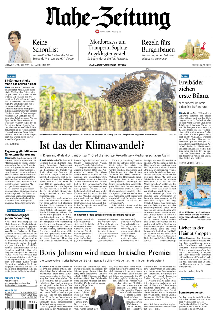 Nahe-Zeitung vom Mittwoch, 24.07.2019
