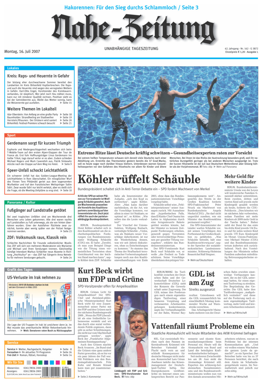 Nahe-Zeitung vom Montag, 16.07.2007