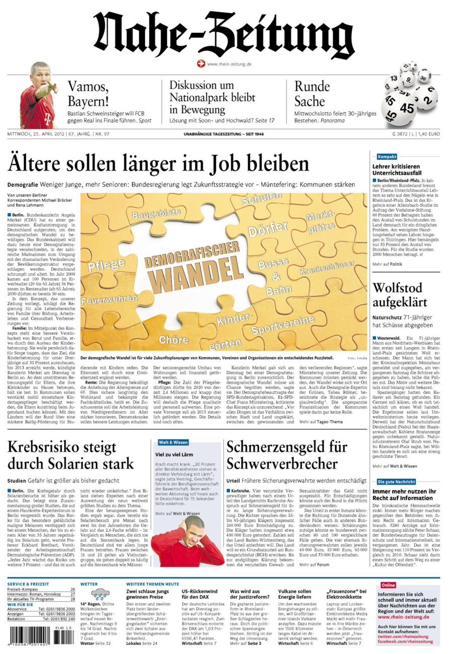 Nahe-Zeitung vom Mittwoch, 25.04.2012