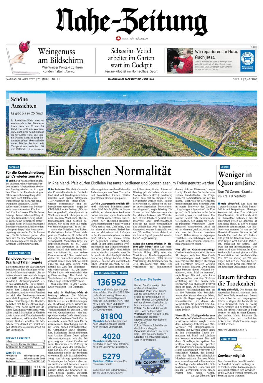 Nahe-Zeitung vom Samstag, 18.04.2020