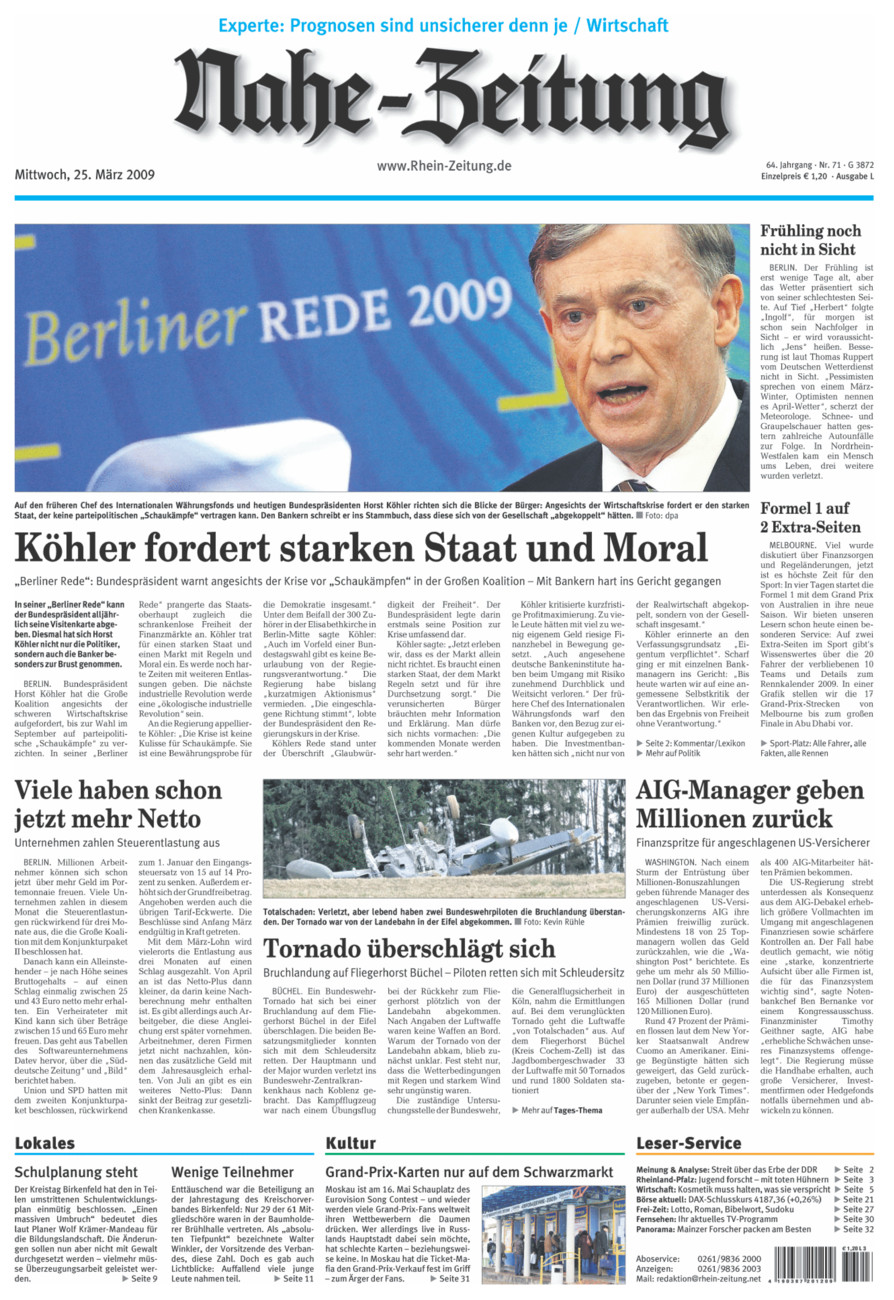 Nahe-Zeitung vom Mittwoch, 25.03.2009