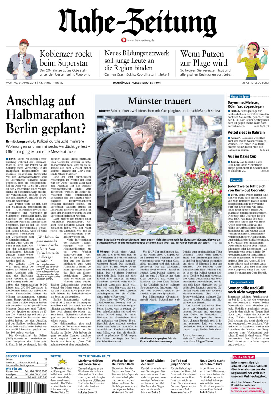 Nahe-Zeitung vom Montag, 09.04.2018