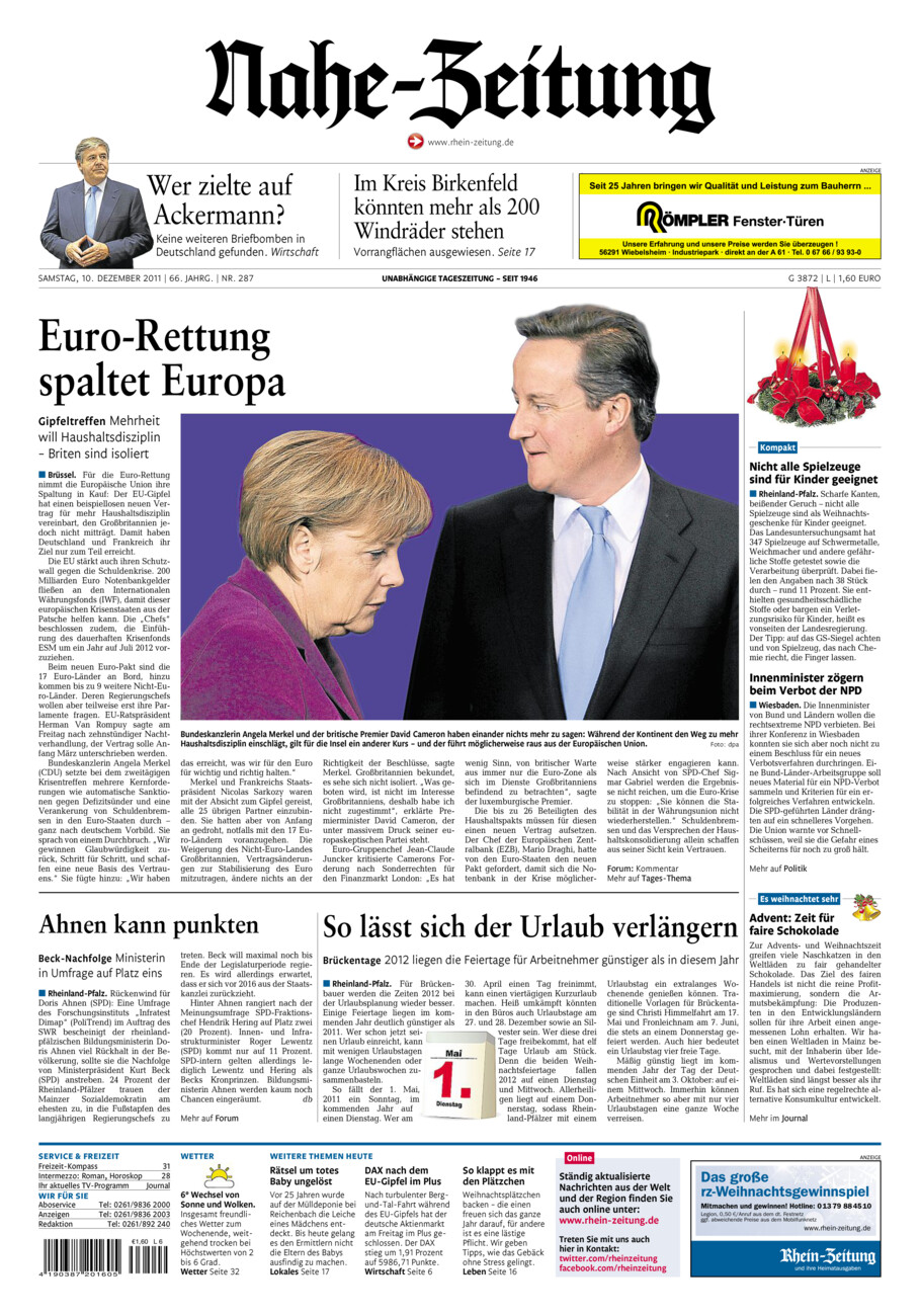Nahe-Zeitung vom Samstag, 10.12.2011