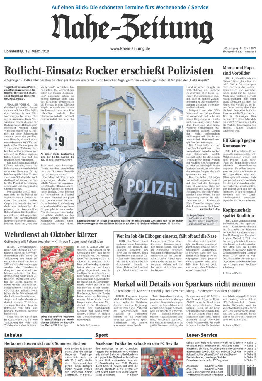Nahe-Zeitung vom Donnerstag, 18.03.2010
