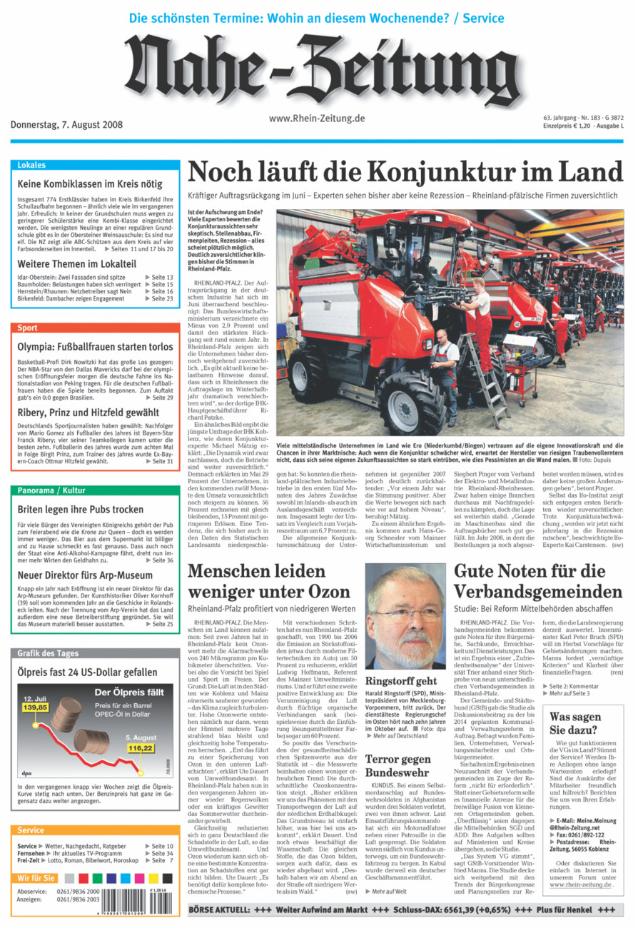 Nahe-Zeitung vom Donnerstag, 07.08.2008