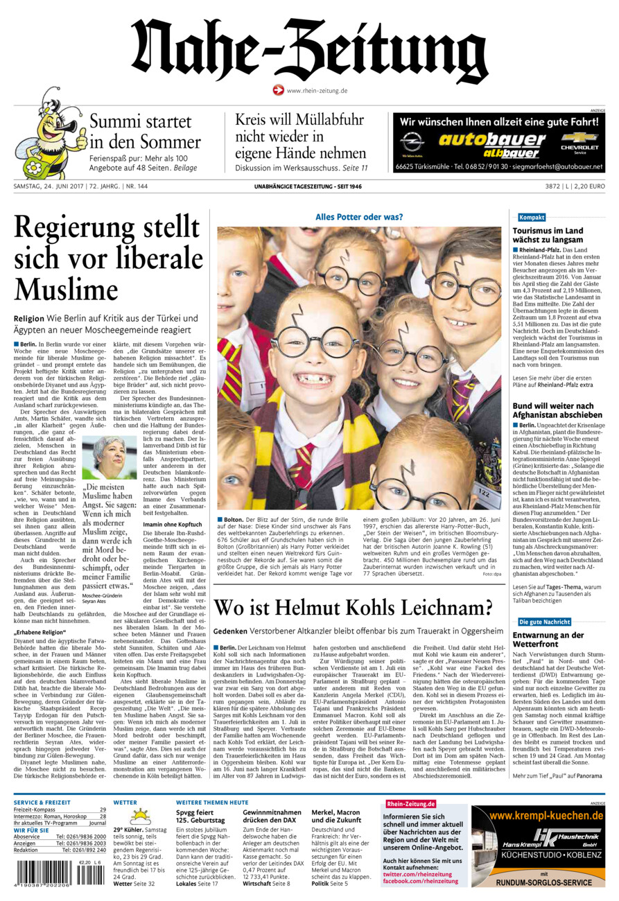 Nahe-Zeitung vom Samstag, 24.06.2017