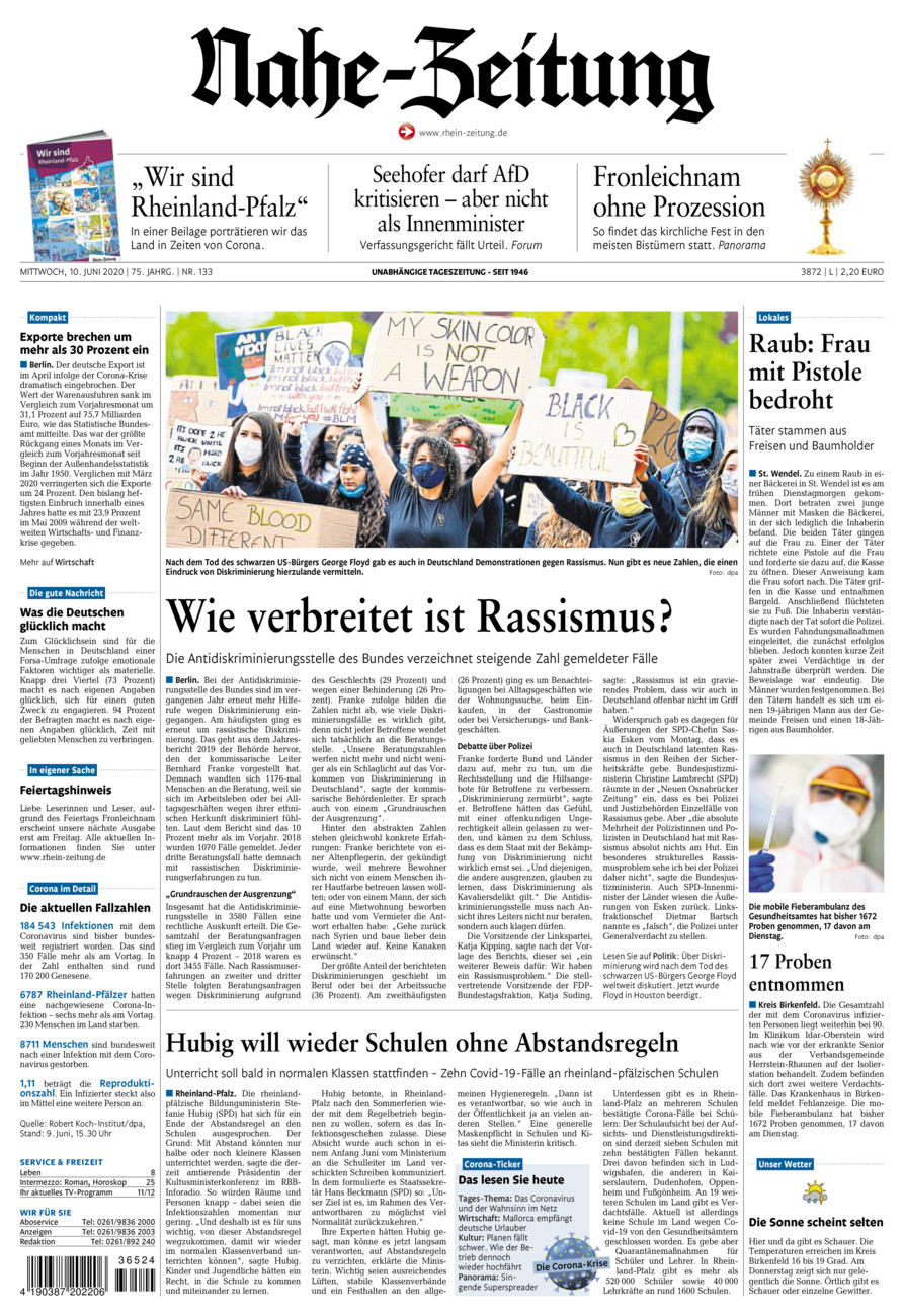 Nahe-Zeitung vom Mittwoch, 10.06.2020