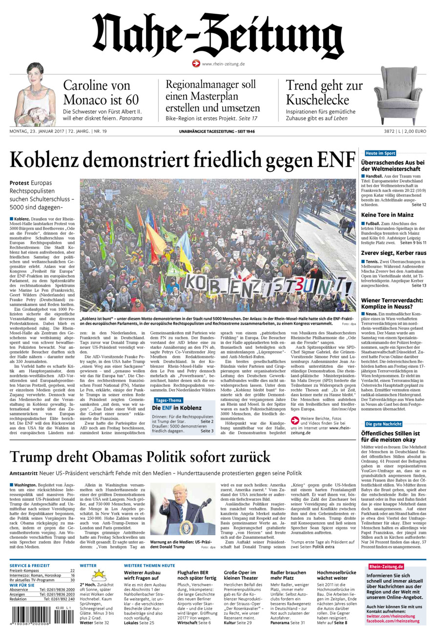 Nahe-Zeitung vom Montag, 23.01.2017