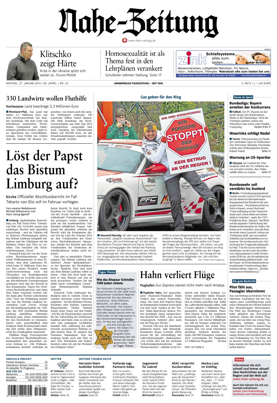 Nahe-Zeitung vom Montag, 27.01.2014