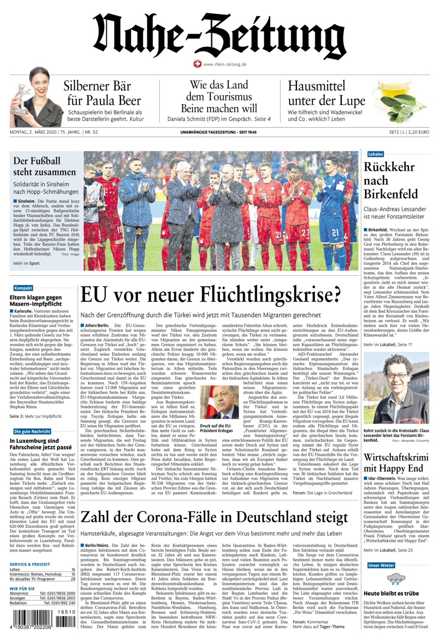 Nahe-Zeitung vom Montag, 02.03.2020