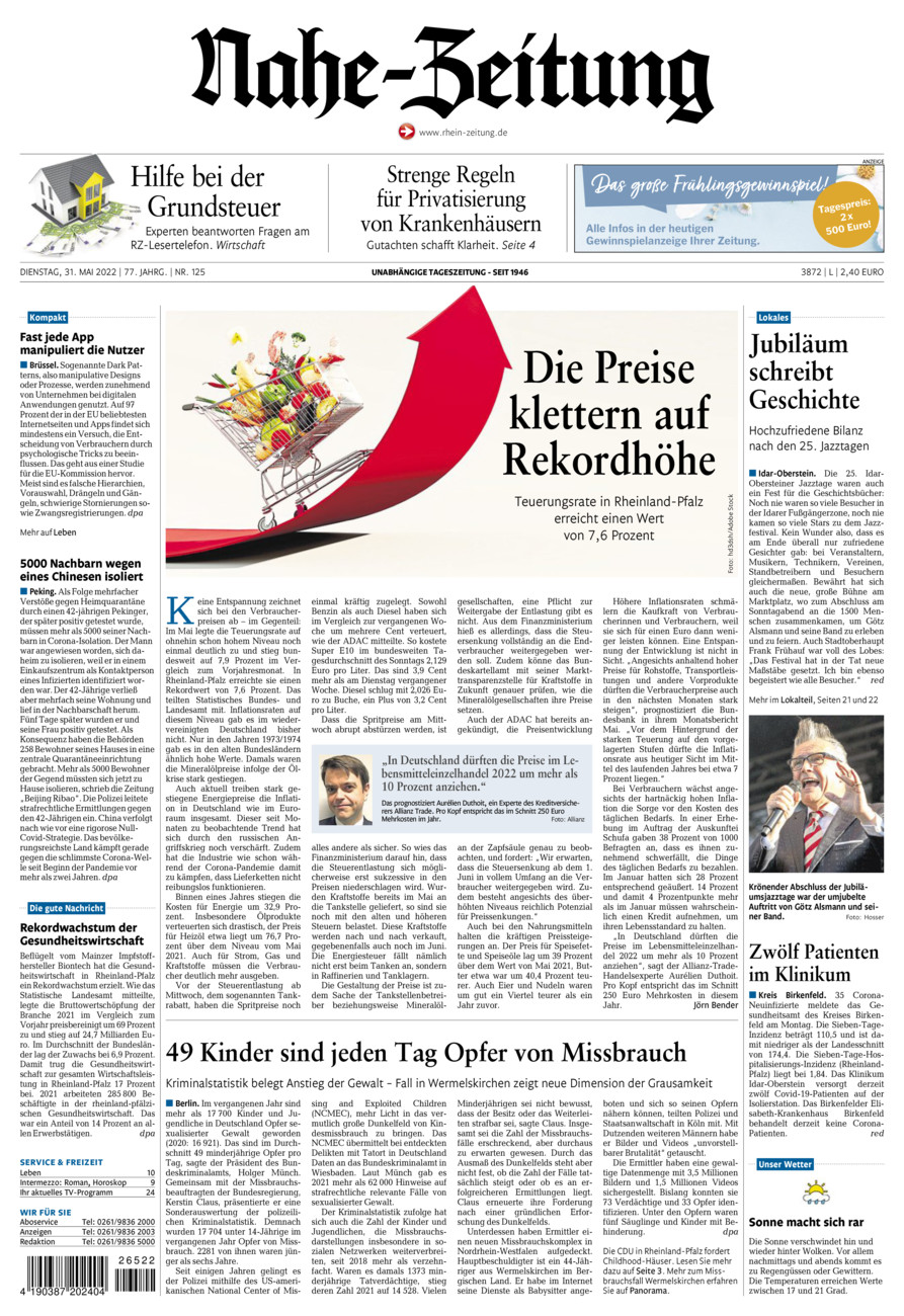 Nahe-Zeitung vom Dienstag, 31.05.2022