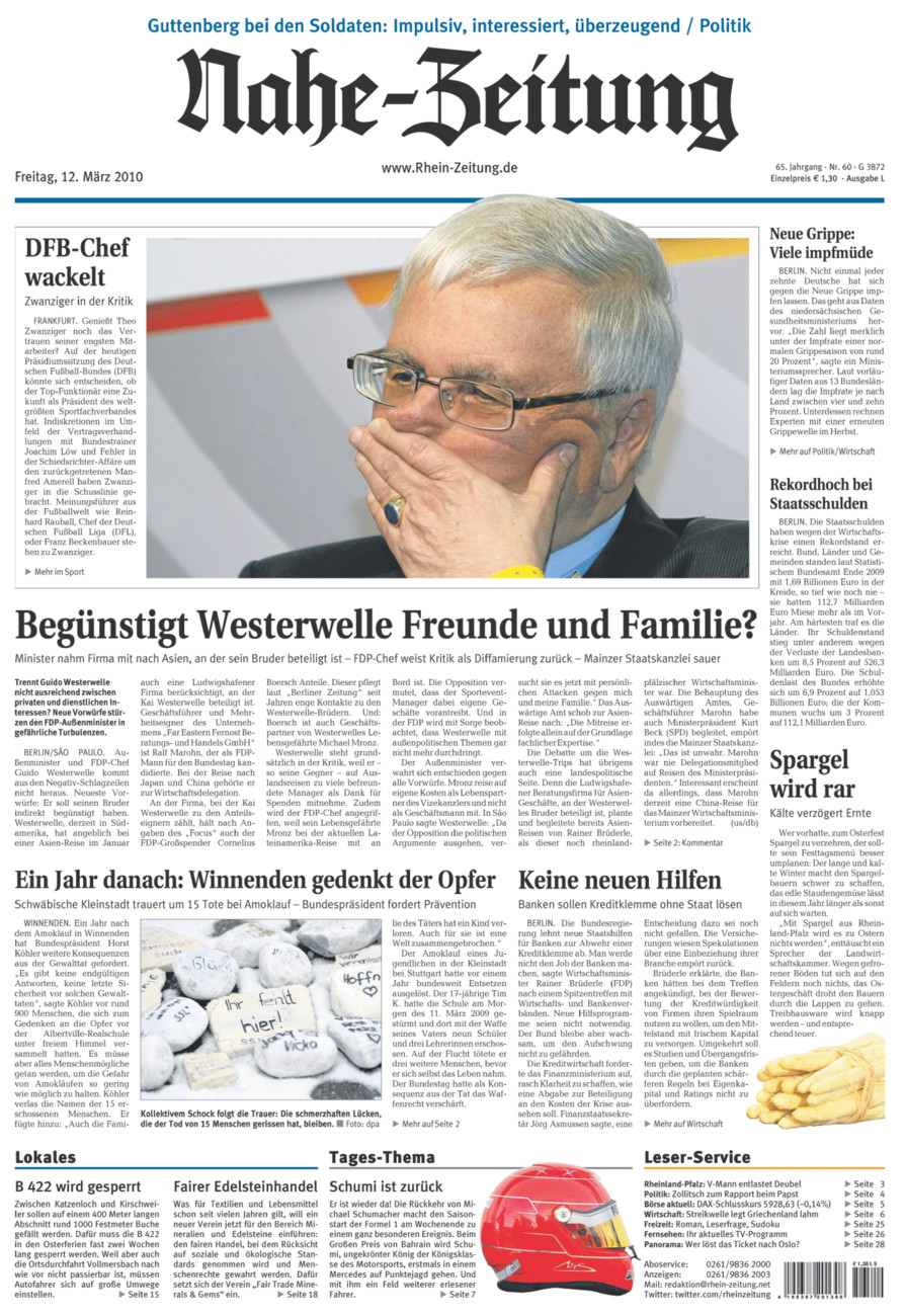 Nahe-Zeitung vom Freitag, 12.03.2010