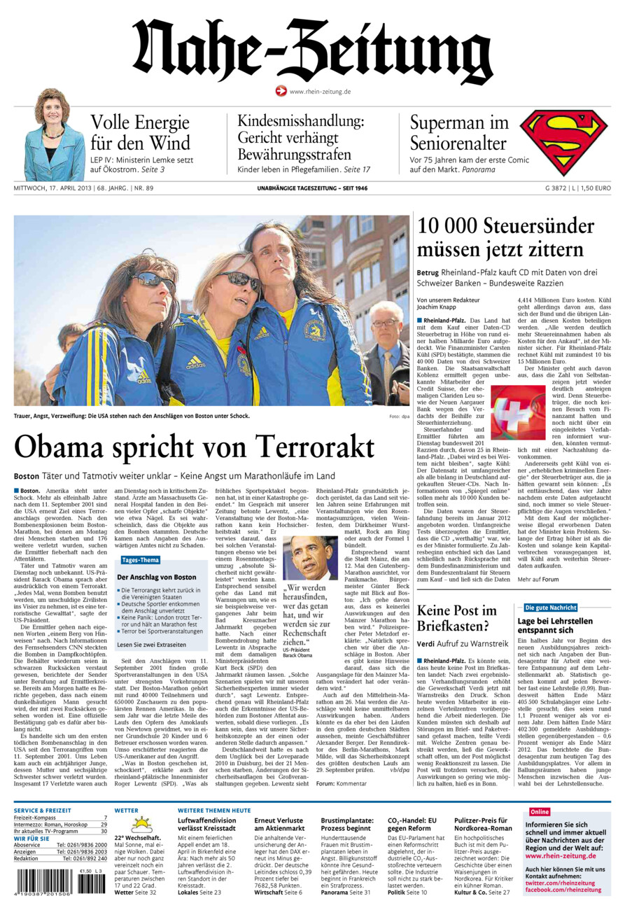 Nahe-Zeitung vom Mittwoch, 17.04.2013