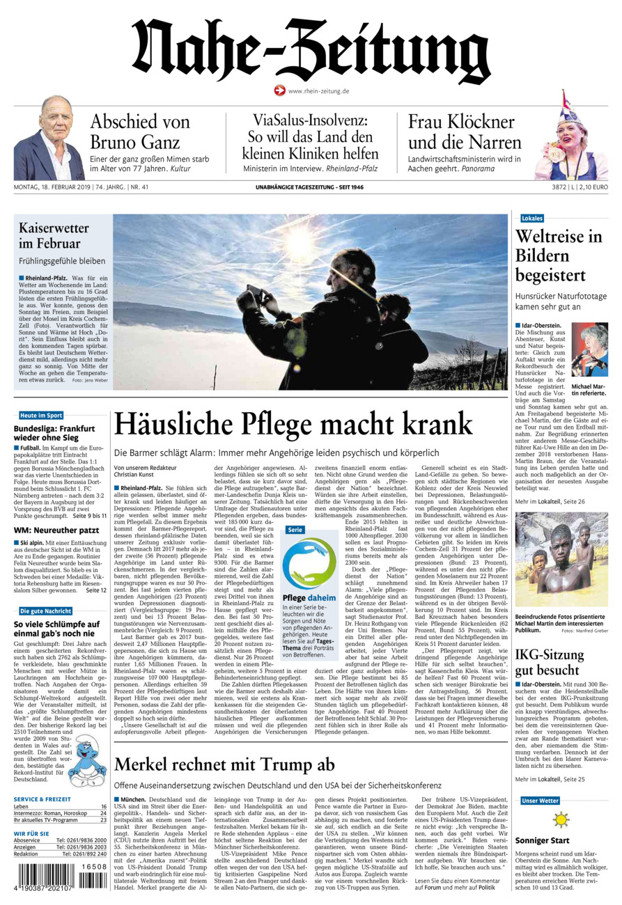 Nahe-Zeitung vom Montag, 18.02.2019