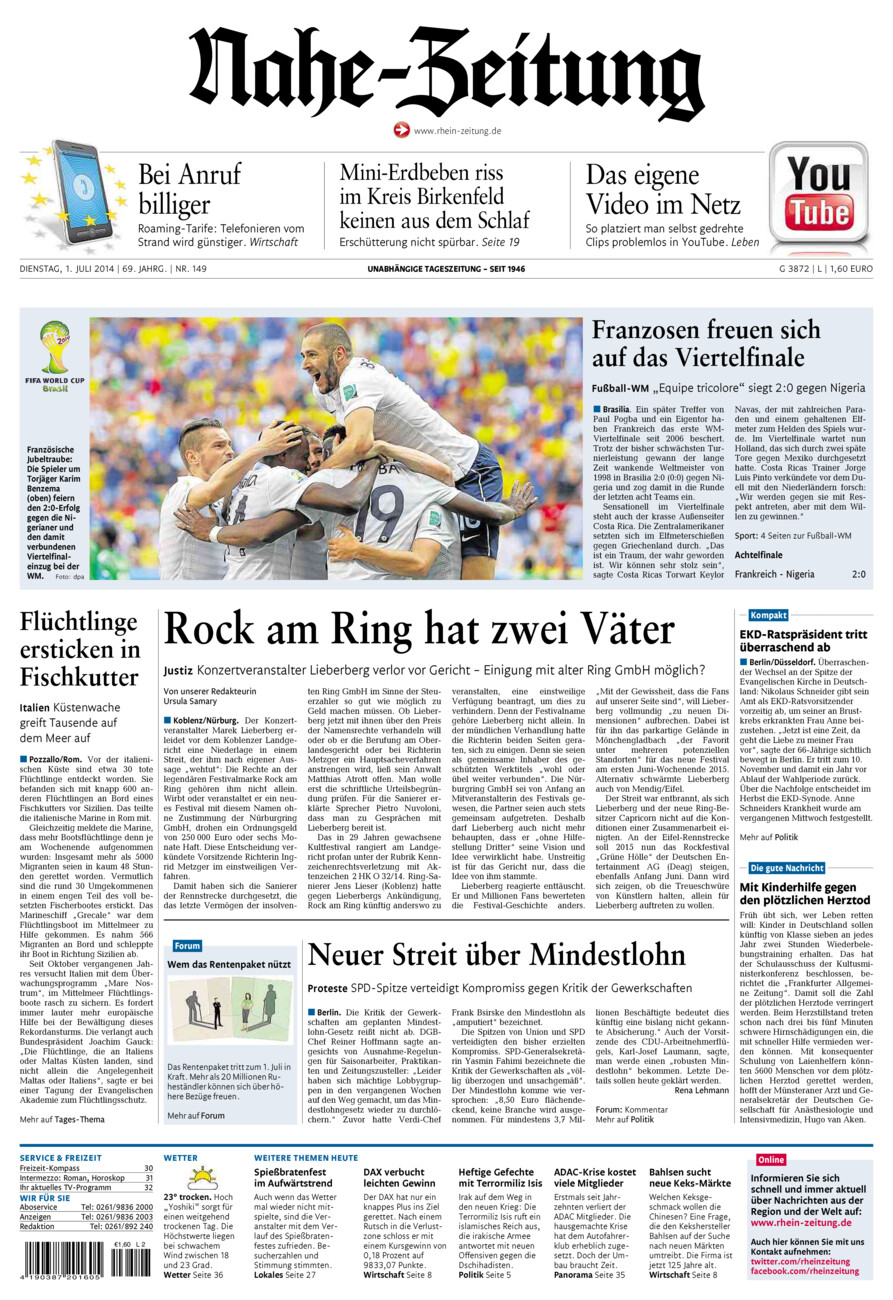 Nahe-Zeitung vom Dienstag, 01.07.2014
